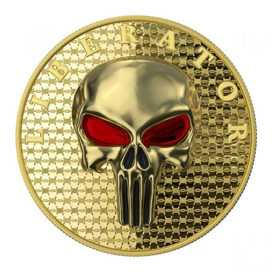 1 Oz Silver Coin Dark Side 2021 THE LIBERATOR Skull Proof Yellow Gold Enamel Eye Captain’s Chest Bullion