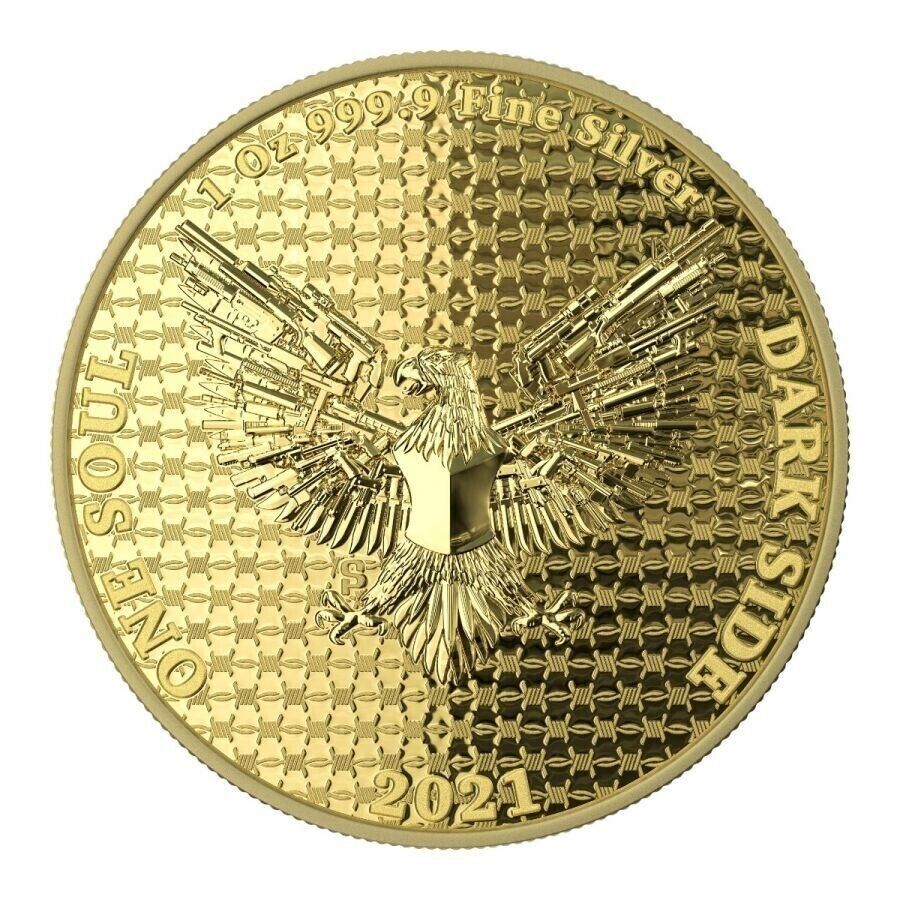 1 Oz Silver Coin Dark Side 2021 THE LIBERATOR Skull Proof Yellow Gold Enamel Eye Captain’s Chest Bullion