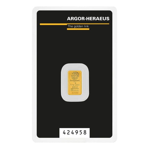 1 gram Argor Heraeus .9999 Gold Kine Bar