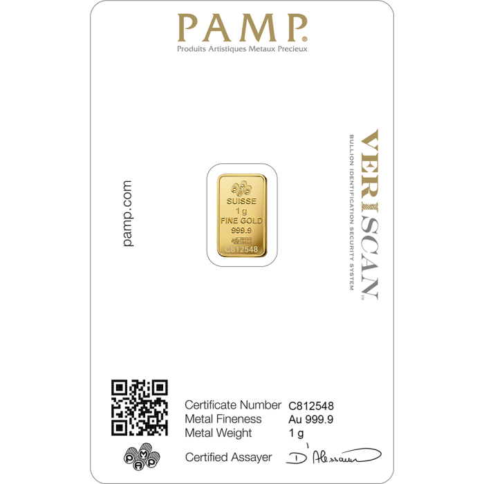 1 gram Pamp Suisse - Lady Fortuna with Veriscan .9999 Gold Bar (In Assay) Captain’s Chest Bullion