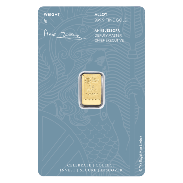 1 gram The Royal Mint Britannia 9999 Gold Bar (In Assay) Captain’s Chest Bullion