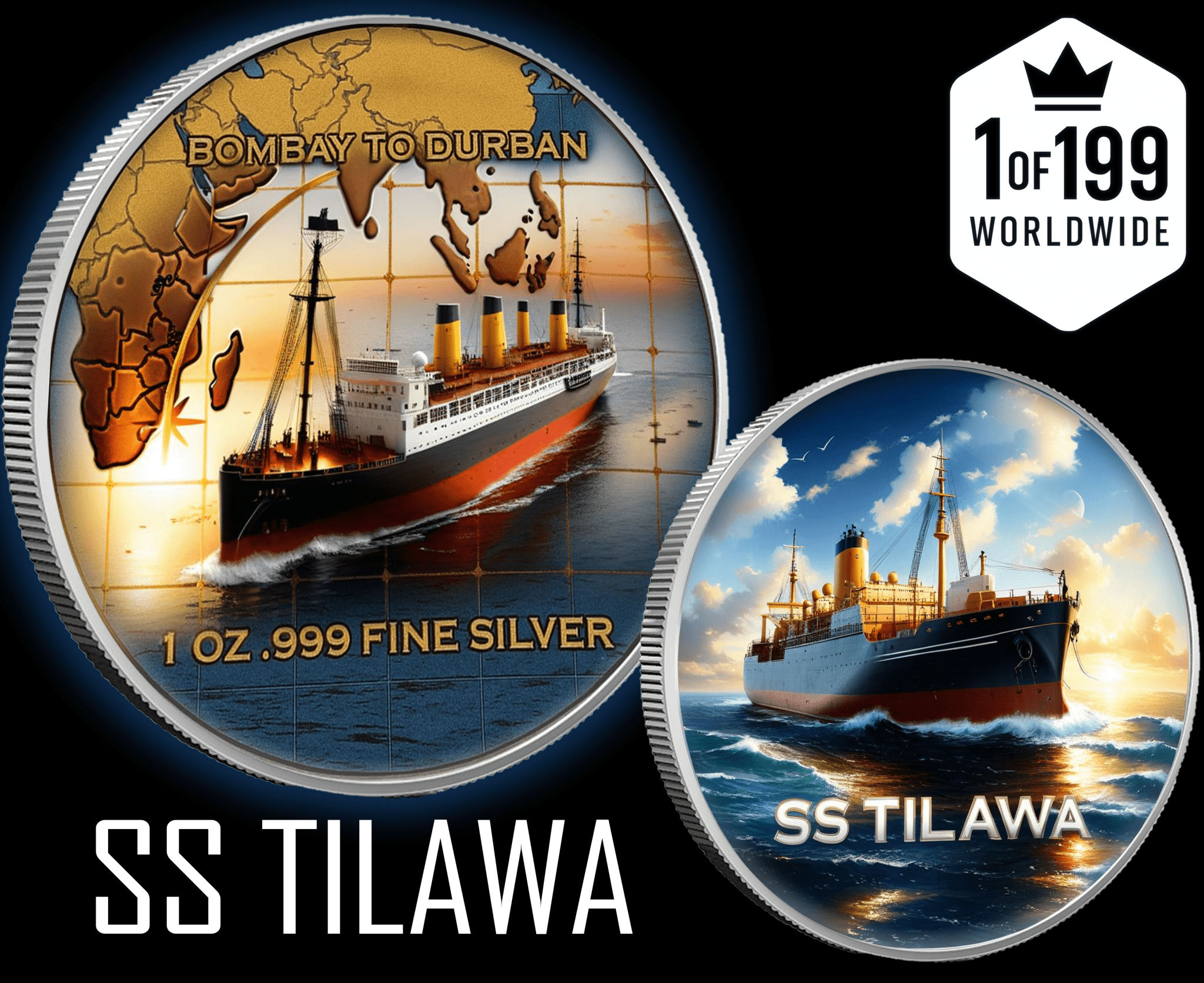 1 oz Colorized S.S. Tilawa Shipwreck Silver Voyage Round - Captain’s Chest Bullion