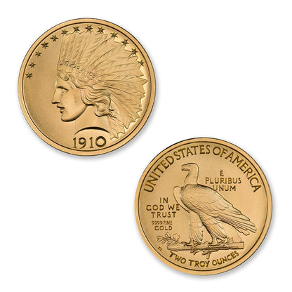 10 Dollar Indian Tribute 2 Troy Ounce 39mm  .9999 Fine Gold Captain’s Chest Bullion