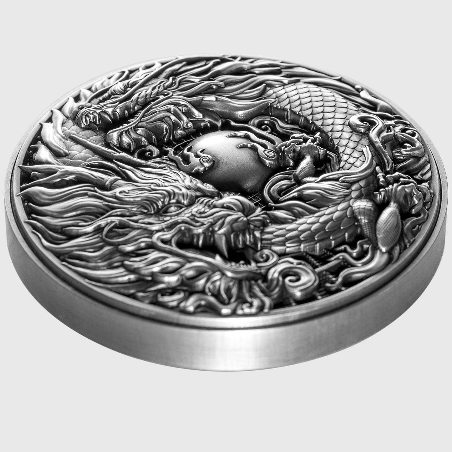 2024 Cameroon Chinese Dragon & Dragon 2oz  .999 Silver Coin Antiqued Finished