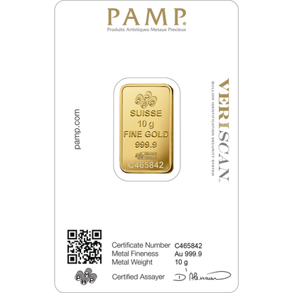 10 gram Pamp Suisse - Lady Fortuna with Veriscan .9999 Gold Bar (In Assay) Captain’s Chest Bullion