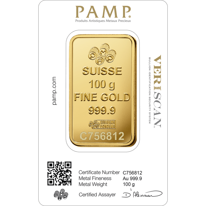 100 gram Pamp Suisse - Lady Fortuna .9999 Gold Bar (In Assay) Captain’s Chest Bullion