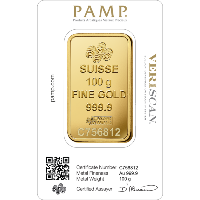 100 gram Pamp Suisse - Lady Fortuna .9999 Gold Bar (In Assay) Captain’s Chest Bullion