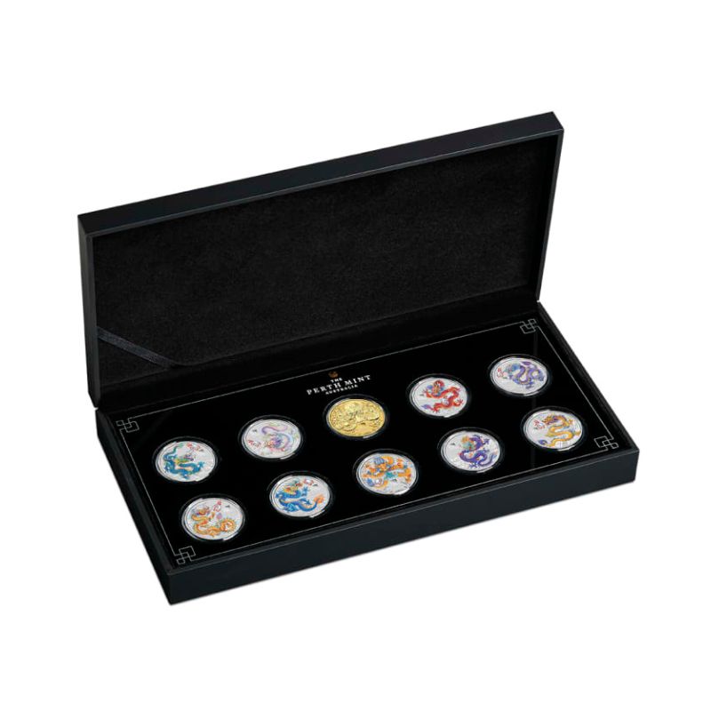 10 coin set Australian Lunar Series III 2024 Year of the Dragon Ten-Coin Set