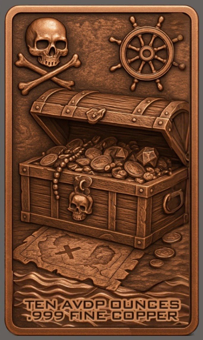 10oz .999 ADVP Copper Bullion Bar Pirate Captains "Ghing Shih" - Captain’s Chest Bullion