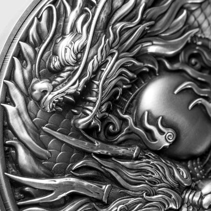 2024 Cameroon Chinese Dragon & Dragon 2oz  .999 Silver Coin Antiqued Finished
