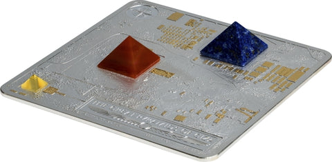 2025 Fiji Proof, Sandblasted, Gold Plating, The Great Pyramids of Giza 3d 3oz .999 Silver Coin