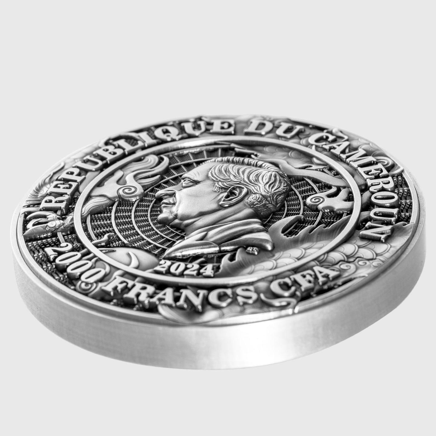 2024 Cameroon Chinese Dragon & Dragon 2oz  .999 Silver Coin Antiqued Finished