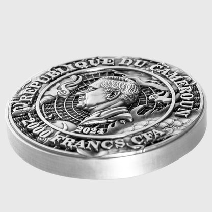 2024 Cameroon Chinese Dragon & Dragon 2oz  .999 Silver Coin Antiqued Finished