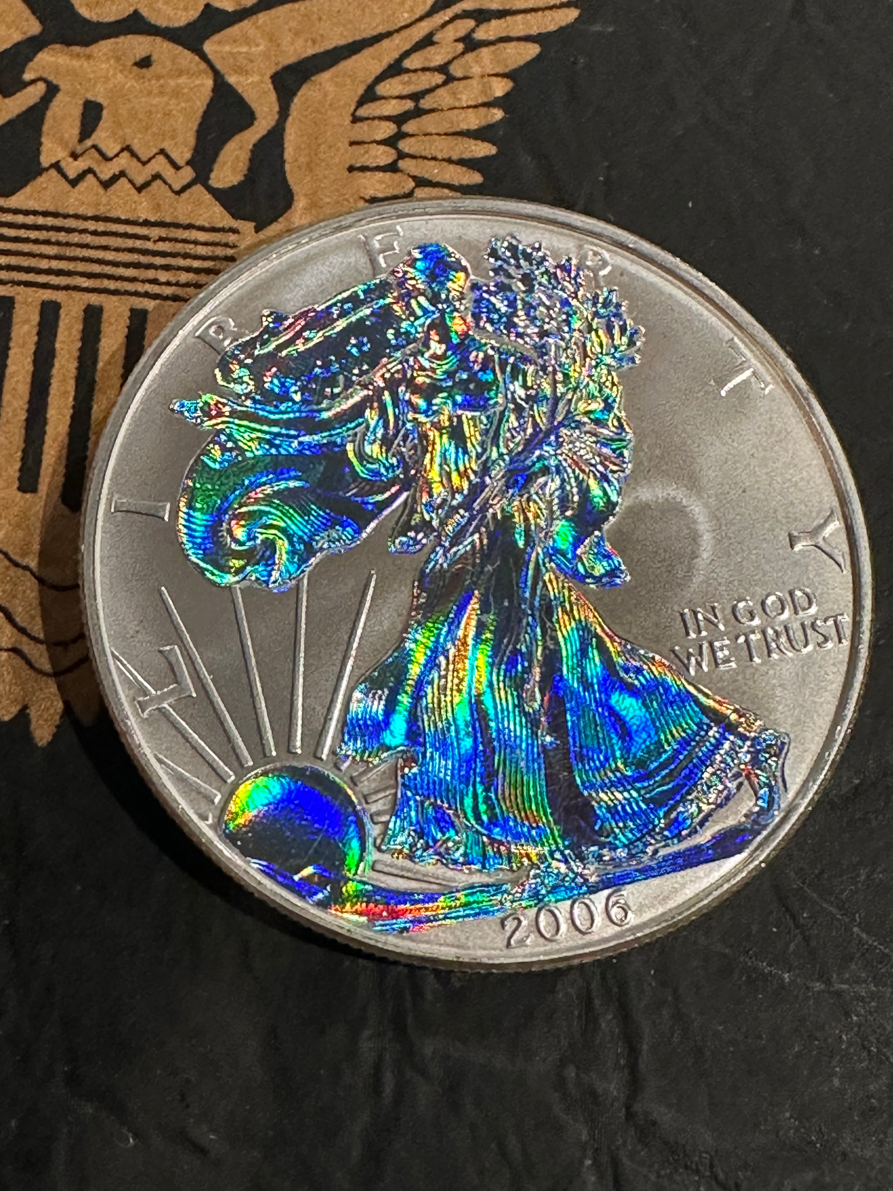 American Silver Eagle Double Sided Holographic (Ice Blue Refraction) 1oz .999 Silver Coin (Random Year)