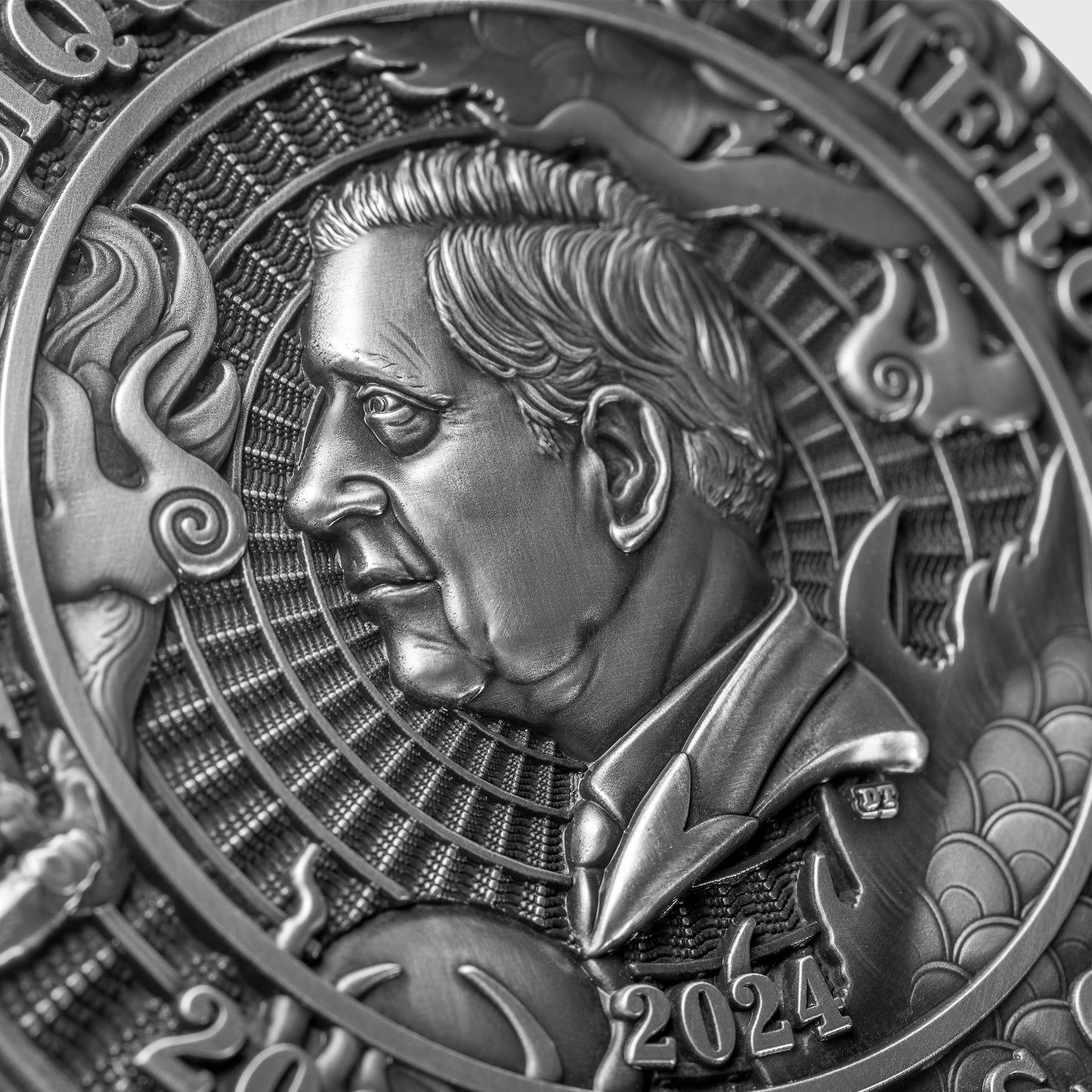 2024 Cameroon Chinese Dragon & Dragon 2oz  .999 Silver Coin Antiqued Finished