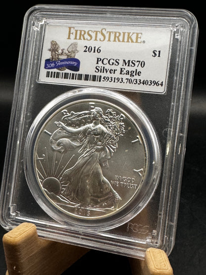 2016 30th Anniversary PCGS MS70 Silver Eagle 1oz .999 Silver Coin