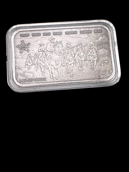 2025 .999 Copper 1oz Antique Silver Plated Trump DOGE Posse Art Bar