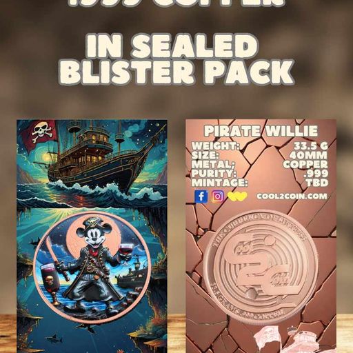 Pirate Willie Colorized 33.5g Copper Round in Card Copper*****