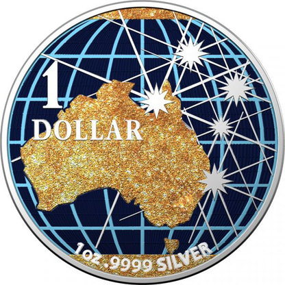 Australia 2020 1USD Beneath the Southern Skies Golden Map 1 Oz Silver Coin