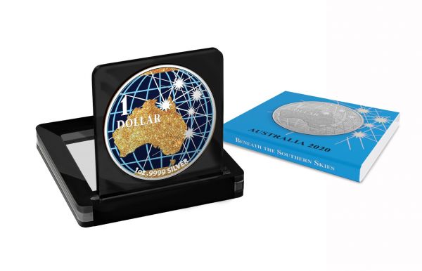 Australia 2020 1USD Beneath the Southern Skies Golden Map 1 Oz Silver Coin