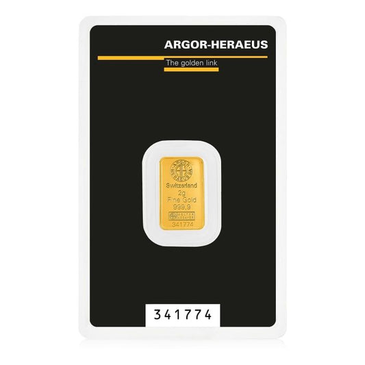 2 gram Argor Heraeus .9999 Gold Kine Bar Captain’s Chest Bullion