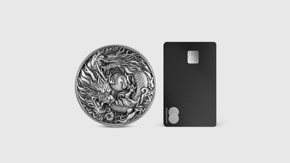 2024 Cameroon Chinese Dragon & Dragon 2oz  .999 Silver Coin Antiqued Finished