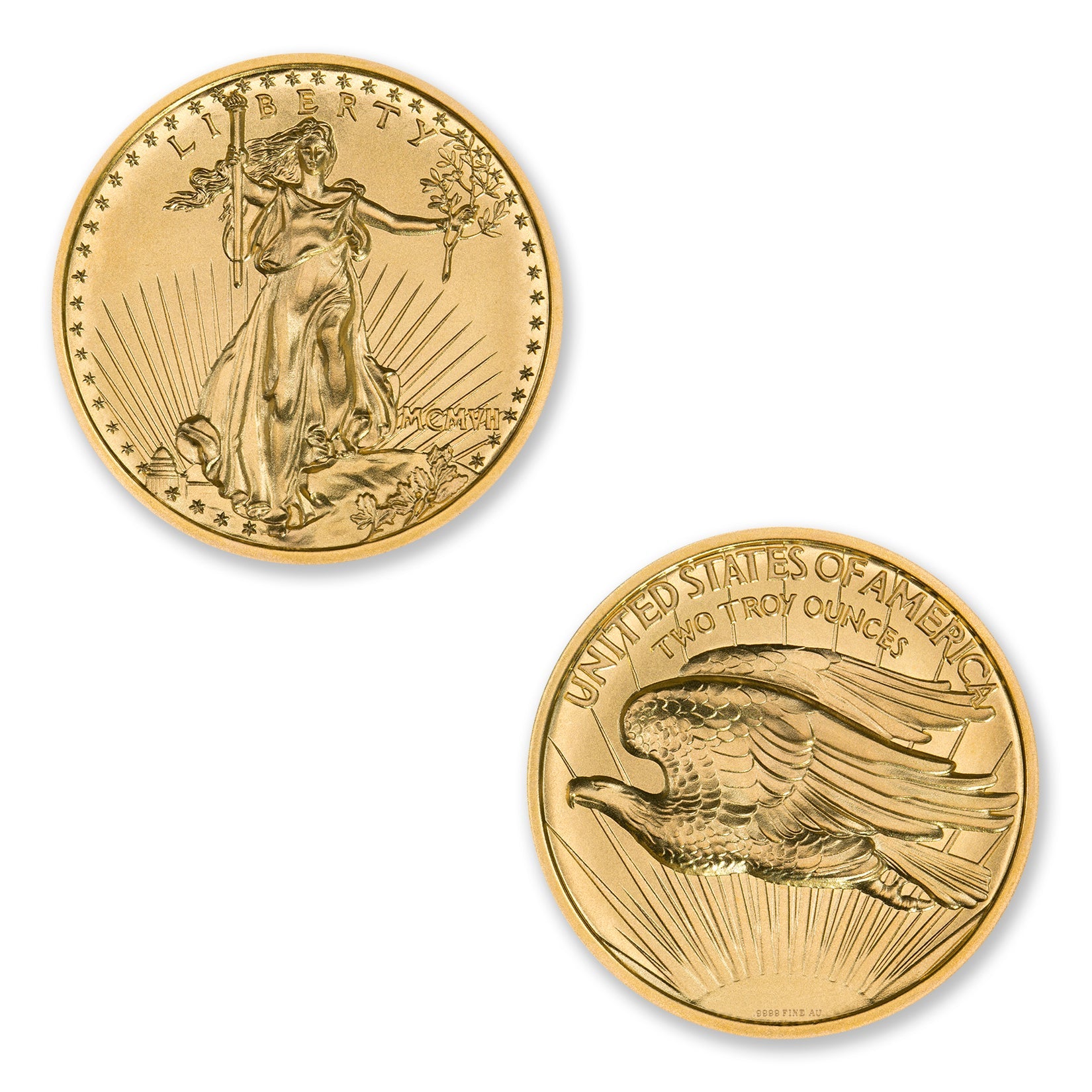 $20 SAINT-GAUDENS – HIGH RELIEF – 2 TROY OUNCE – 39MM – .9999 FINE GOLD Captain’s Chest Bullion