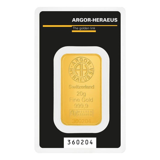 20 gram Argor Heraeus .9999 Gold Kine Bar Captain’s Chest Bullion