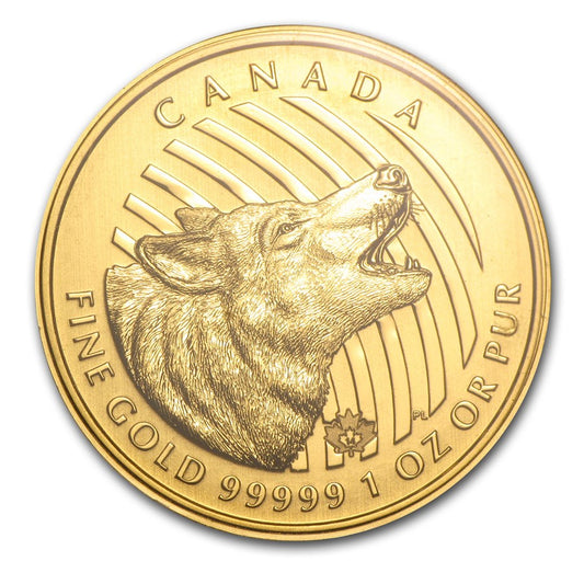 2014 1oz Canada Call Of The Wild Series Gold Howling Wolf .99999 Gold Coin In Assay Captain’s Chest Bullion