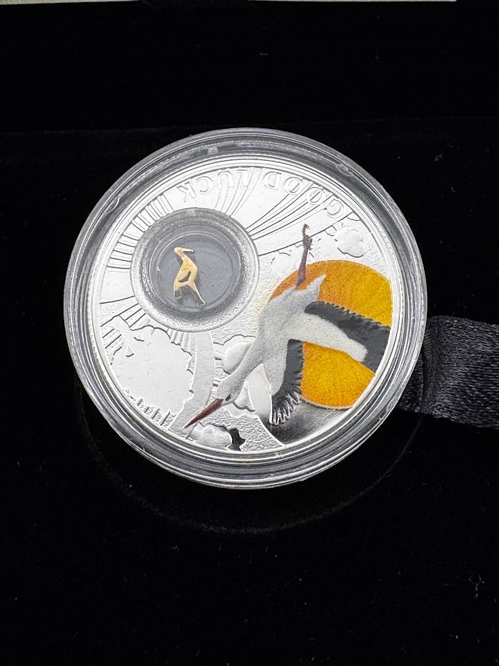 2014 Niue Stork Symbols of Luck w/ 24k Gold Plated Insert 1/2oz .999 Silver Coin - Captain’s Chest Bullion