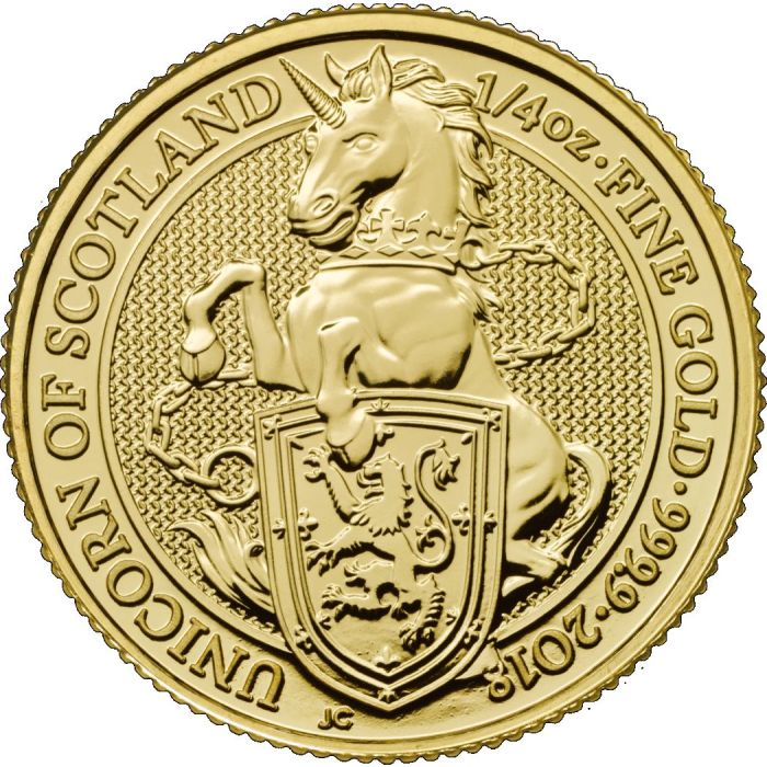 2018 1/4 oz Britain Queen's Beasts - The Unicorn of Scotland .9999 Gold Coin Captain’s Chest Bullion