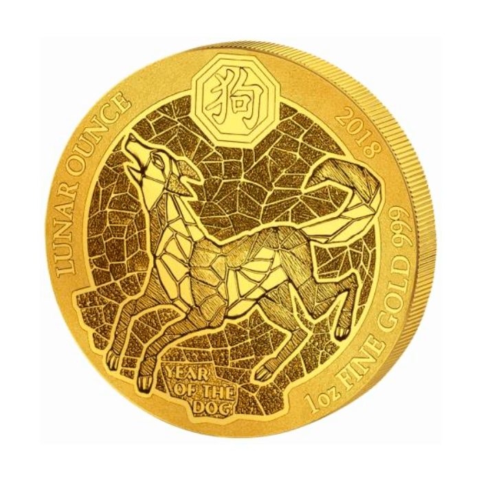 2018 1 oz Rwanda Lunar Year of Dog .999 Gold Coin BU Captain’s Chest Bullion