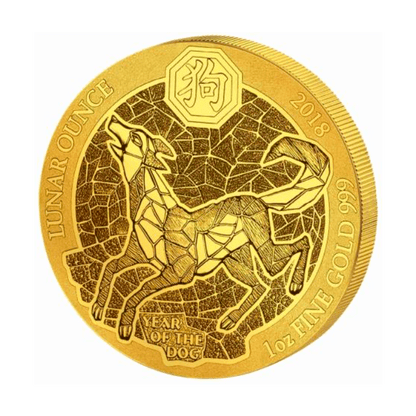 2018 1 oz Rwanda Lunar Year of Dog .999 Gold Coin BU Captain’s Chest Bullion