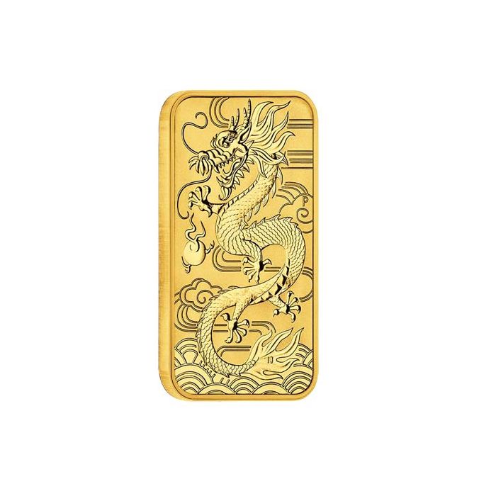 2018 1oz Australia Dragon .9999 Gold Rectangular Coin Bar Captain’s Chest Bullion