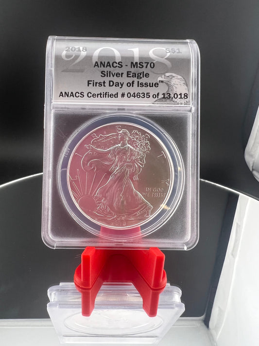 2018 Anacs Ms70 American Silver Eagle First Day Of Issue-4635 Of 13018 Captain’s Chest Bullion