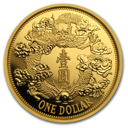 2019 1 oz China Reverse Dragon Dollar Two 999 Gold Restrike Premium Uncirculated Captain’s Chest Bullion