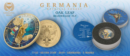 2019 Germania Bejeweled Fly Oak Leaf 1 ounce troy .999 Silver Captain’s Chest Bullion