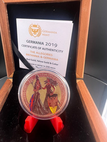 2019 Germania- The Allegories Britannia & Germania- Red Gold, Yellow Gold, & Color 1oz Captain’s Chest Bullion