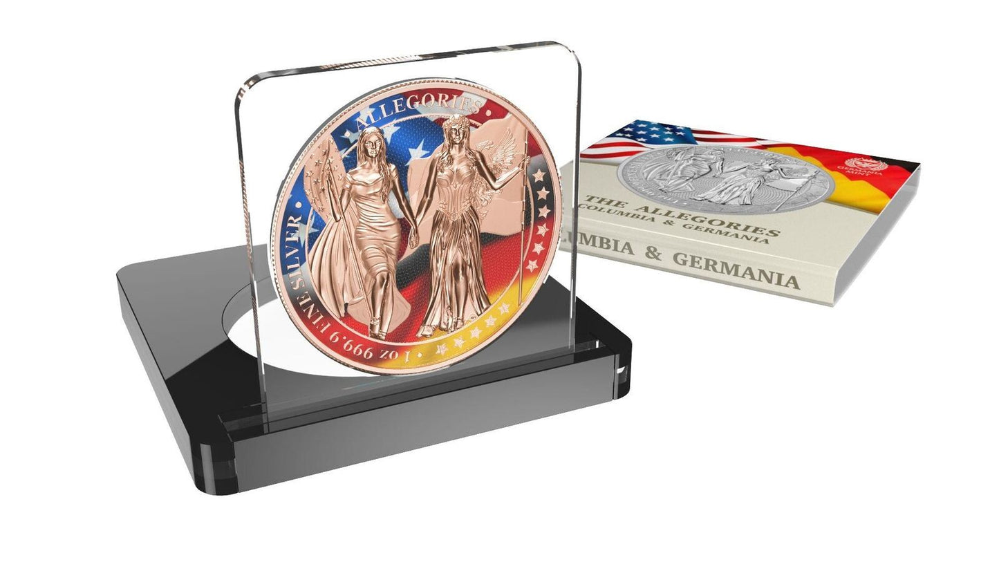 2019 Germany 5 Mark - Columbia & Germany - Flags - 1 Oz Silver Coin Captain’s Chest Bullion