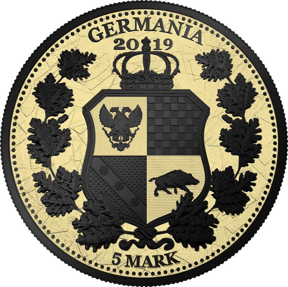 2019 Germany 5 Mark Columbia & Germany - Gilded & Black Varnish 1oz Silver Coin Captain’s Chest Bullion