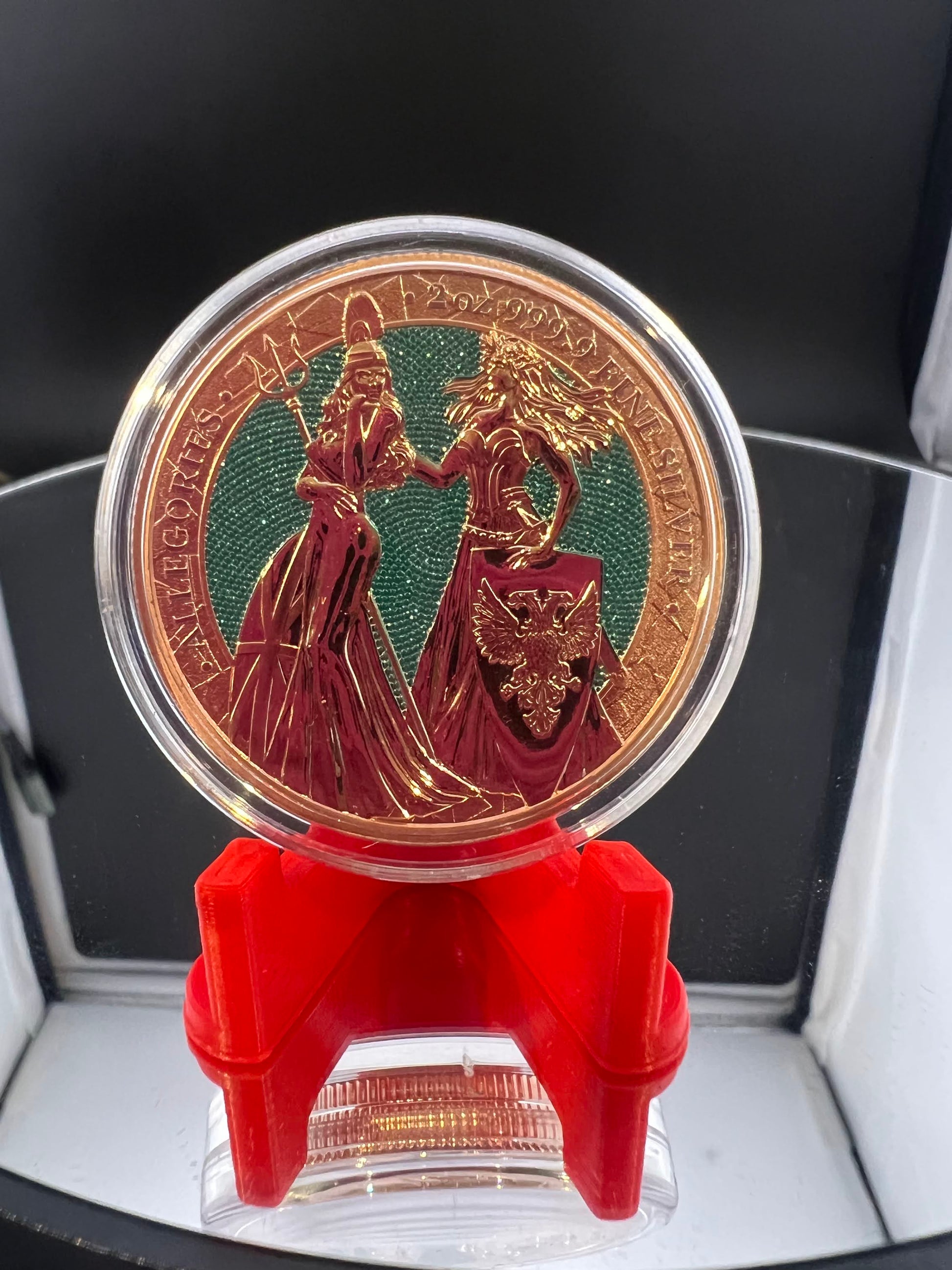 2019 The Allegories Britannia Germania  2 Oz. Glided & Teal Diamonds Captain’s Chest Bullion