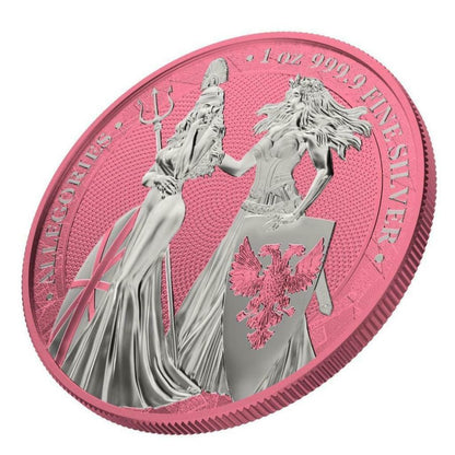 2019 The Allegories Britannia & Germania 2 Oz. Pink Background Captain’s Chest Bullion