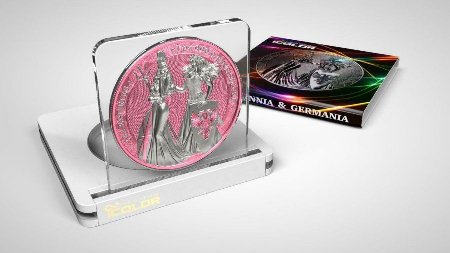 2019 The Allegories Britannia & Germania 2 Oz. Pink Background Captain’s Chest Bullion