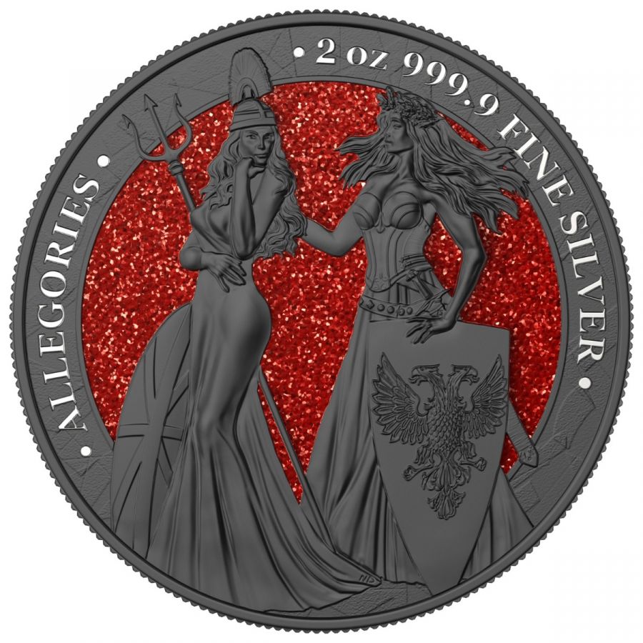 2019 The Allegories Britannia Germania  2 Oz. Ruthenium & Red Diamond Dust Captain’s Chest Bullion