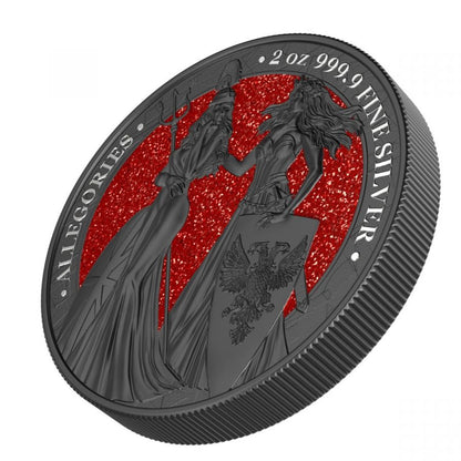 2019 The Allegories Britannia Germania  2 Oz. Ruthenium & Red Diamond Dust Captain’s Chest Bullion