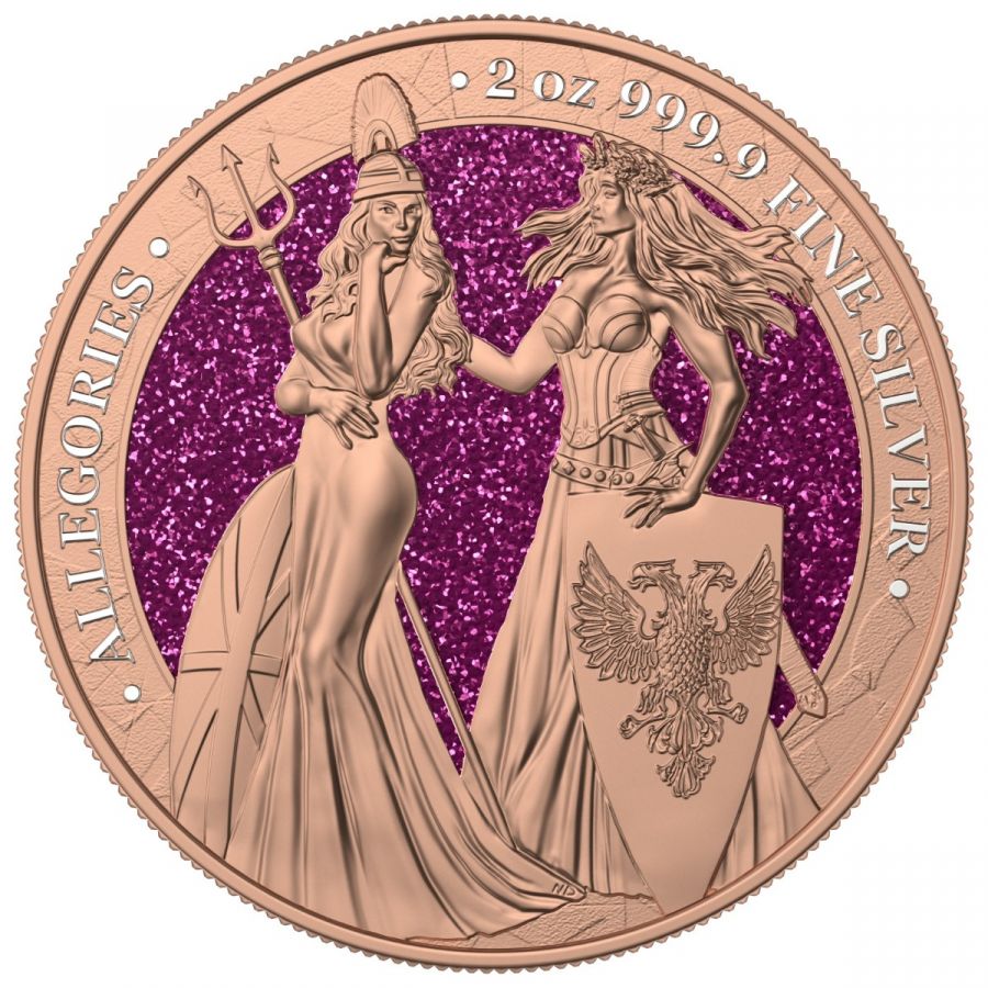 2019 The Allegories Britannia Germania  2 Oz. Violet Diamond Dust Captain’s Chest Bullion