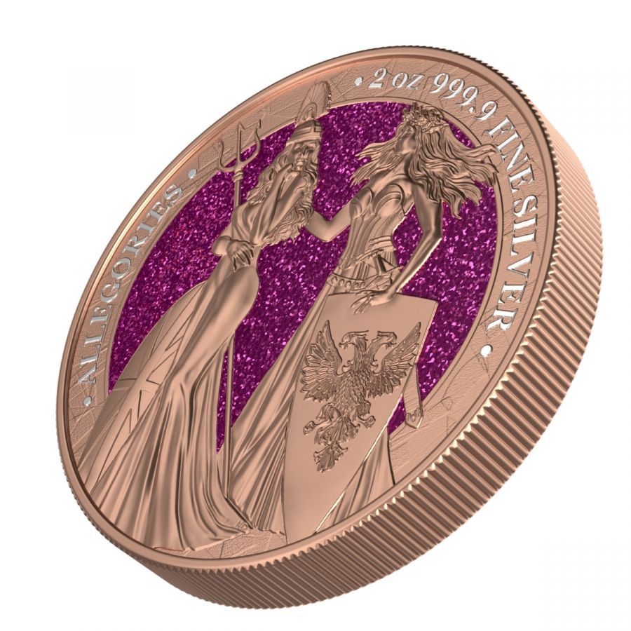 2019 The Allegories Britannia Germania  2 Oz. Violet Diamond Dust Captain’s Chest Bullion