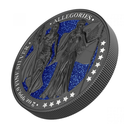 2019 The Allegories Columbia & Germania 2 Oz. Dark Blue Diamond Dust Captain’s Chest Bullion