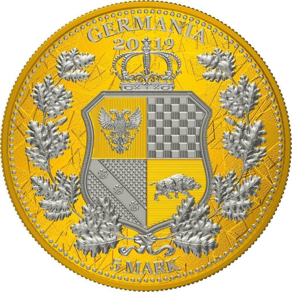 Germania 2019 5 Mark Columbia and Germania iColor Yellow 1 Oz Silver Coin