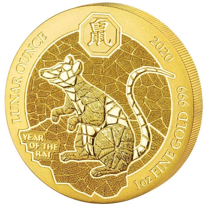 2020 1oz Rwanda Lunar Year of Rat .999 Gold Coin BU Captain’s Chest Bullion